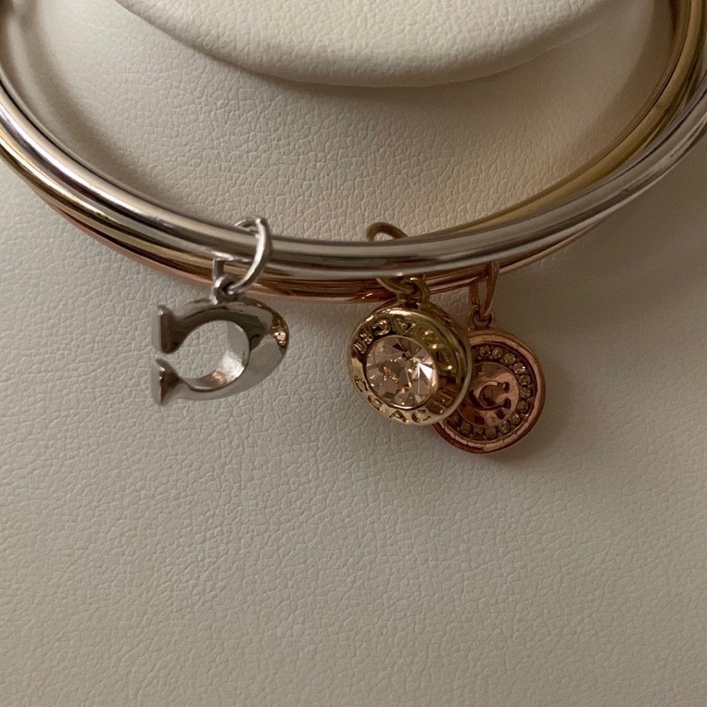 COACH Signature Tri-Tone Charm Bangle Set - Picture 2 of 3